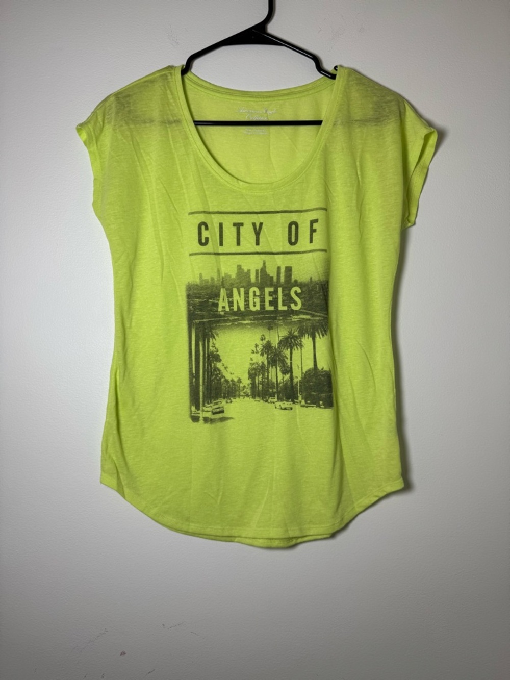 American Eagle City of Angels Neon Yellow Graphic Tee XS Lightweight